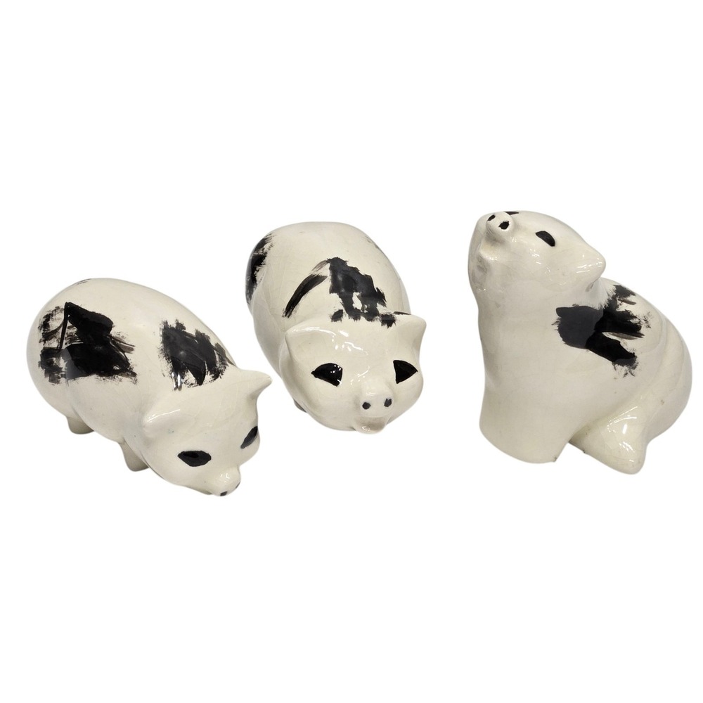Set of 3 Handmade Ceramic Pig Figurines Farmhouse Rustic Distressed Art Pottery